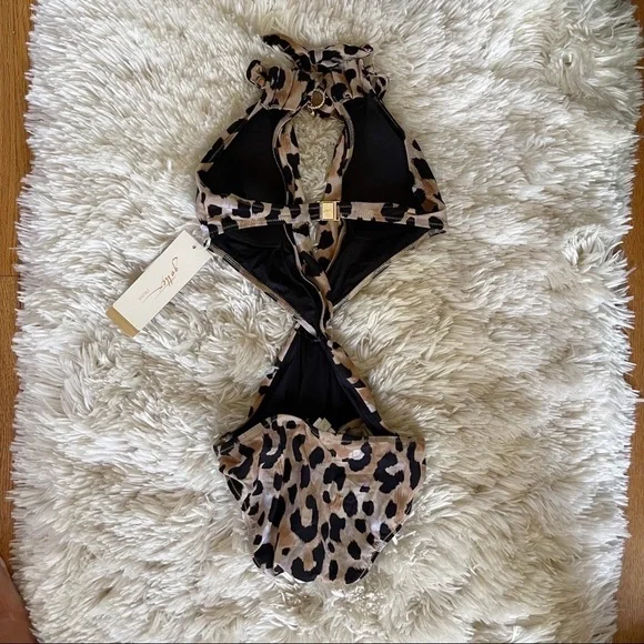 NEW Gottex Contour Kenya Gold Chain Plunge Leopard One Piece Swim Size 4 NWT - Picture 11 of 12